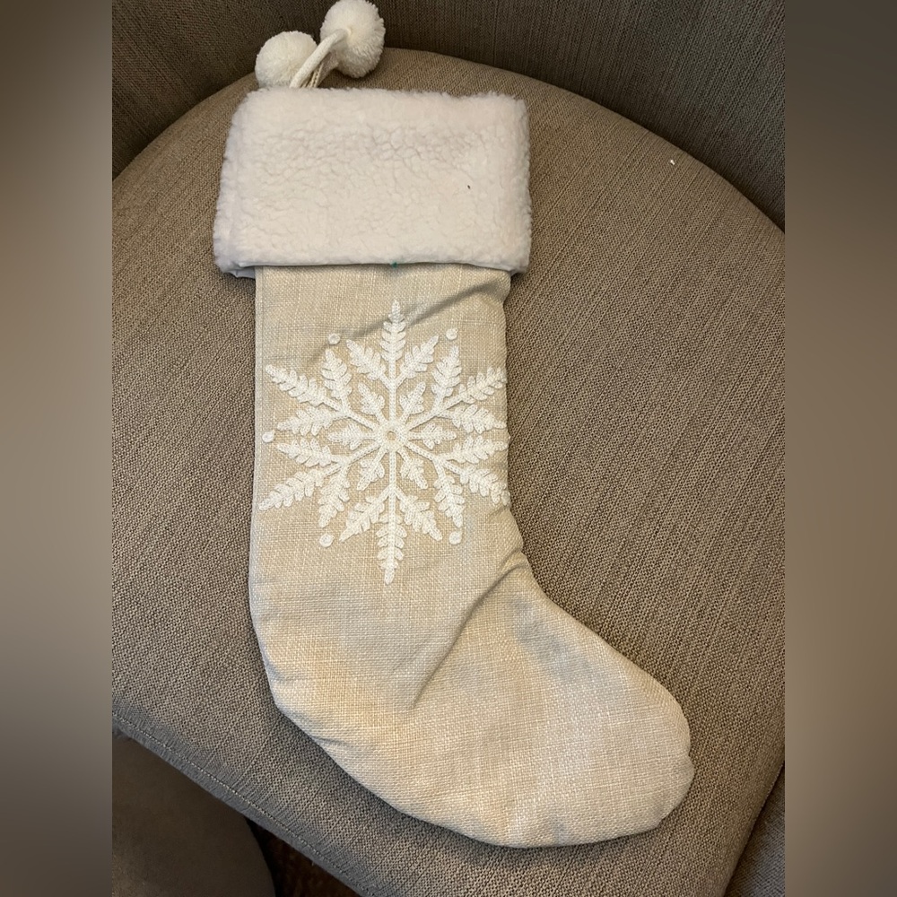 Christmas stocking snowflake Natural Burlap Sherpa Cuff